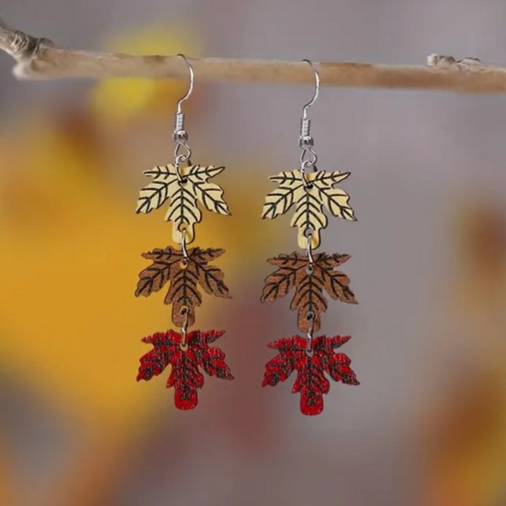 Autumn Wooden Maple Leaf Earrings